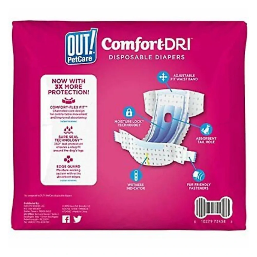 OUT! PET CARE Disposable Dog Diapers (Size M/L 18”-25” Waist, 25-75 Lbs.)